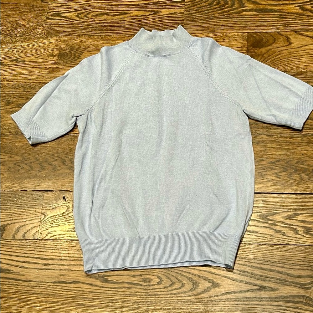 Ann Taylor Ice Blue Short Sleeve Mock Turtleneck Sweater